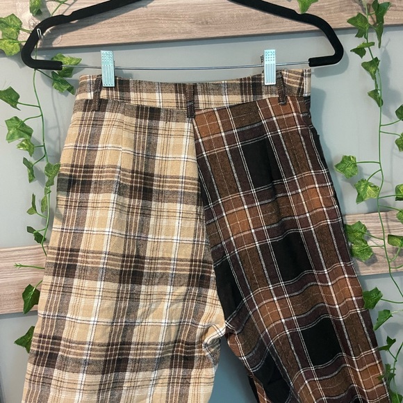 Mismatched Split Plaid Brown Pants ! 🥀 - Picture 2 of 3